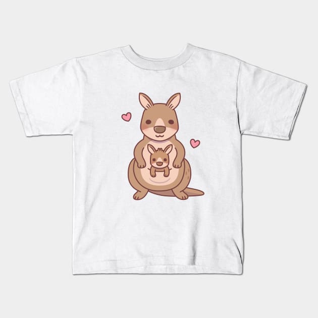 Cute Mommy Kangaroo And Baby Joey In Pouch Kids T-Shirt by rustydoodle